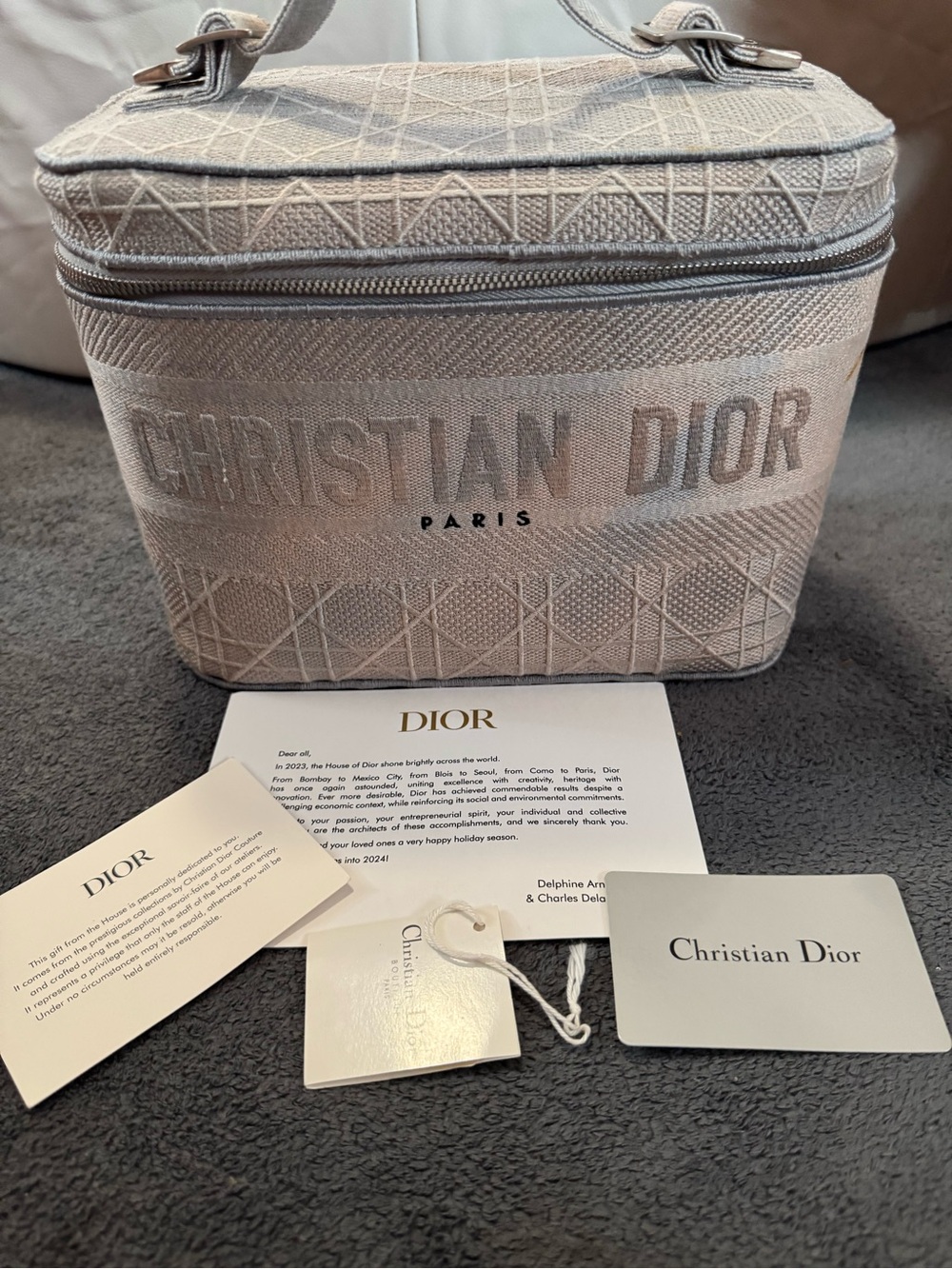 Dior Cream Embroidered Canvas Vanity Case